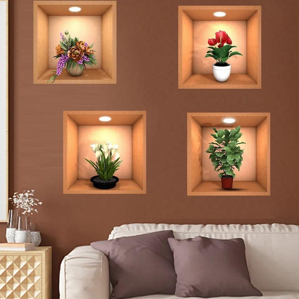 4ps Wall Decor 3D Sticker Removable